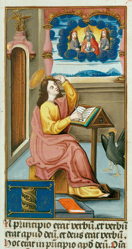 Bible - Saint Jean écrivant et son symbole, et la Trinité