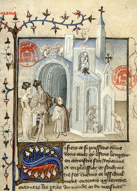 Grandes chroniques de France - Charlemagne faisant construire la chapelle palatine_1