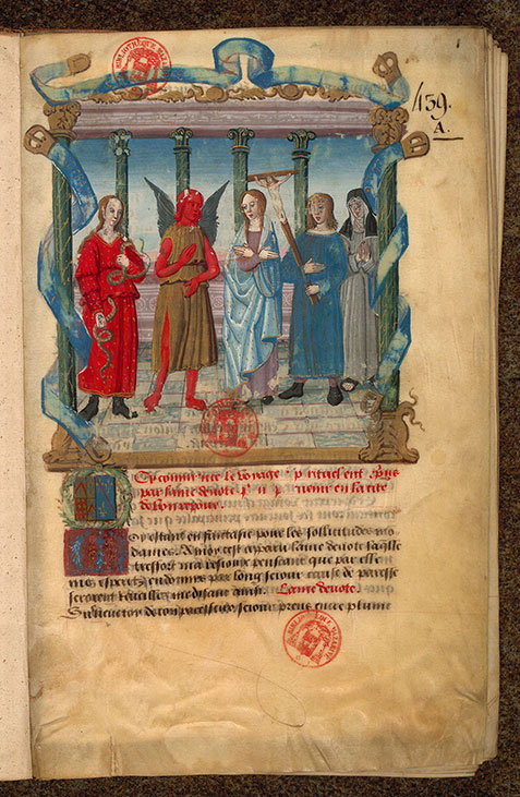 Voyage spirituel - Page décorée, avec armes et devise de Gabrielle de Bourbon