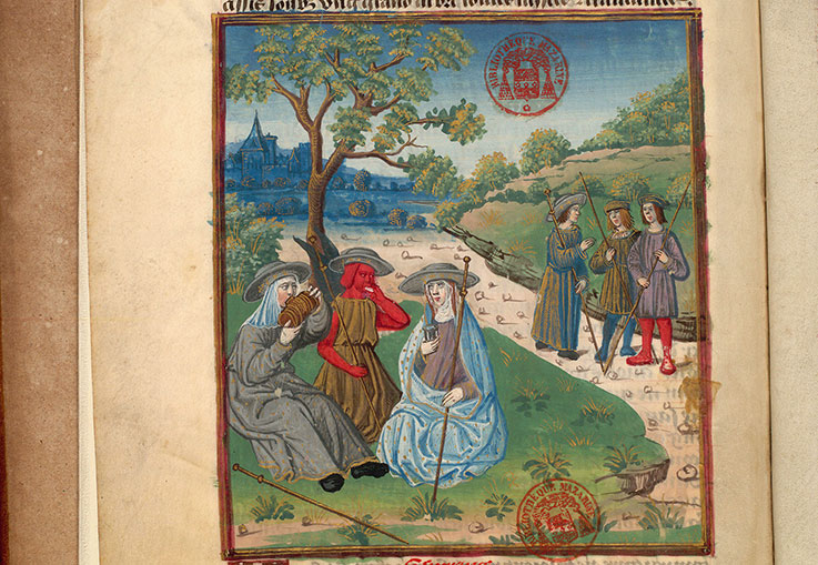 Voyage spirituel - Bon Vouloir demandant son chemin à deux pèlerins