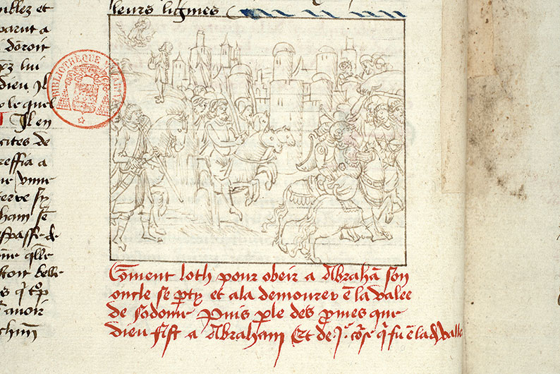Fleur des histoires - Campagne d'Abraham contre les quatre rois/Départ de Lot pour Sodome/Dieu apparaissant à Abraham/Lot prisonnier des quatre rois/Rencontre d'Abraham et du roi de Sodome