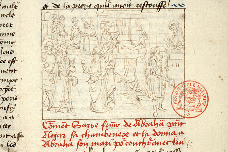 Fleur des histoires - Ange s'adressant à Abraham, Sara et Agar/Dieu apparaissant à Abraham/Melchisédech offrant le vin et le pain à Abraham/Naissance d'Ismaël