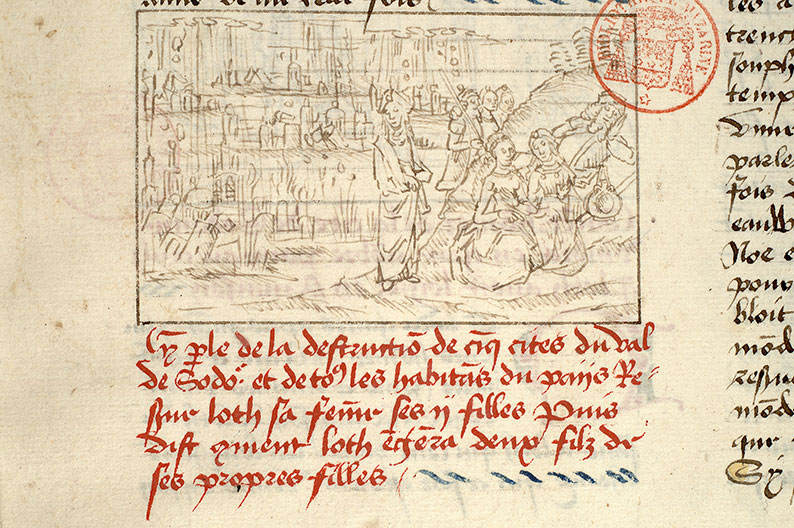 Fleur des histoires - Destruction de Sodome/Femme de Lot changée en statue de sel (La)/Lot enivré par ses deux filles/Lot et ses filles fuyant Sodome