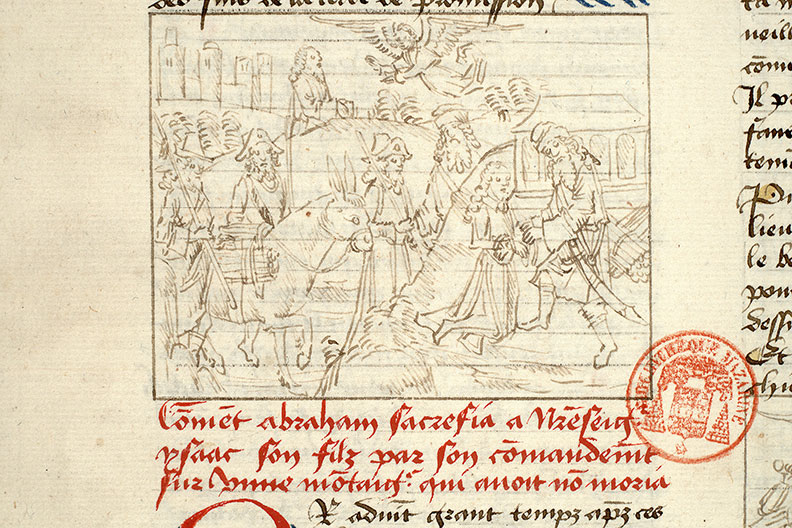 Fleur des histoires - Abraham annonçant à Isaac sa fin prochaine/Dieu apparaissant à Abraham/Sacrifice d'Abraham
