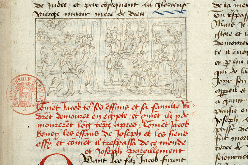 Fleur des histoires - Dieu apparaissant à Jacob/Jacob bénissant Ephraïm et Manassé/Joseph présentant sa famille à Pharaon/Mort de Jacob/Mort de Joseph