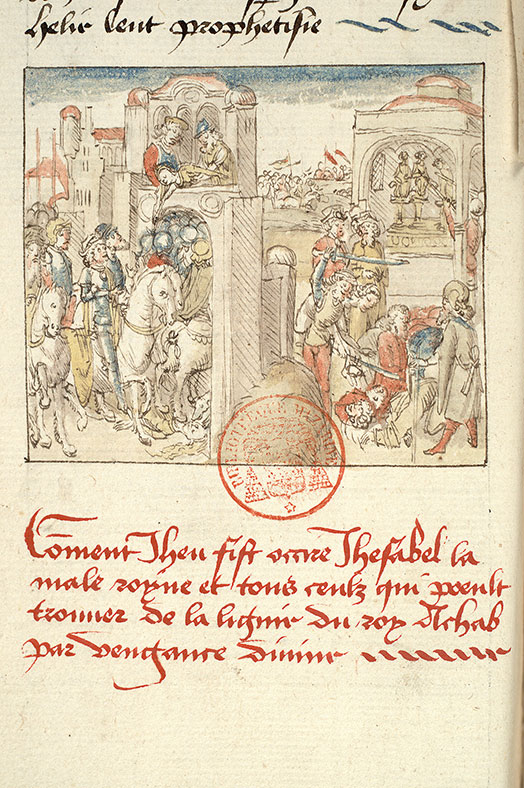 Fleur des histoires - Destruction du temple de Baal/Exécution des descendants d'Achab/Jéhu faisant défenestrer Jézabel/Jézabel dévorée par les chiens
