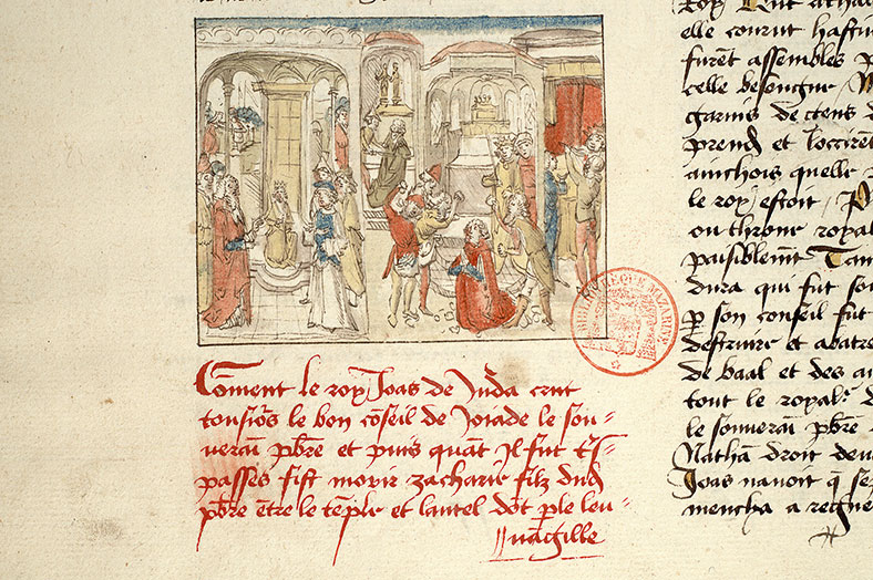 Fleur des histoires - Assassinat de Joas de Juda/Assassinat du prêtre de Baal Mattân/Couronnement de Joas de Juda/Exécution d'Athalie/Joas de Juda ordonnant la lapidation de Zacharie