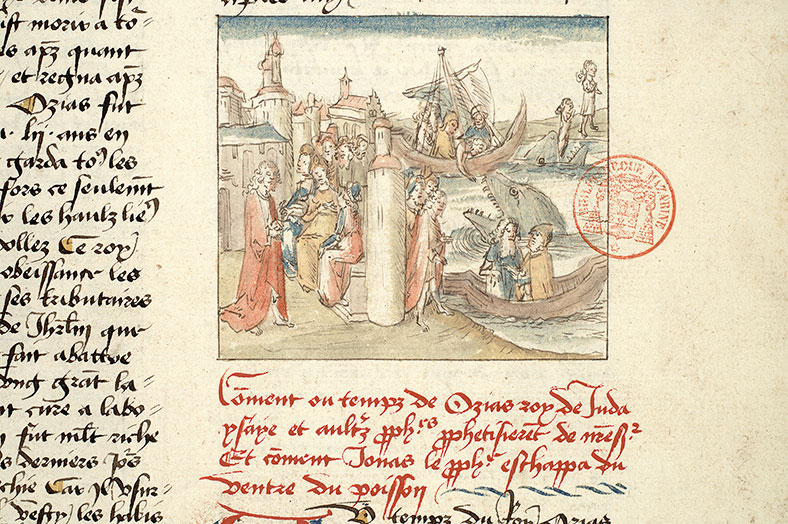 Fleur des histoires - Jonas embarquant/Jonas jeté à la mer/Jonas prédisant la destruction de Ninive/Jonas rejeté par le poisson
