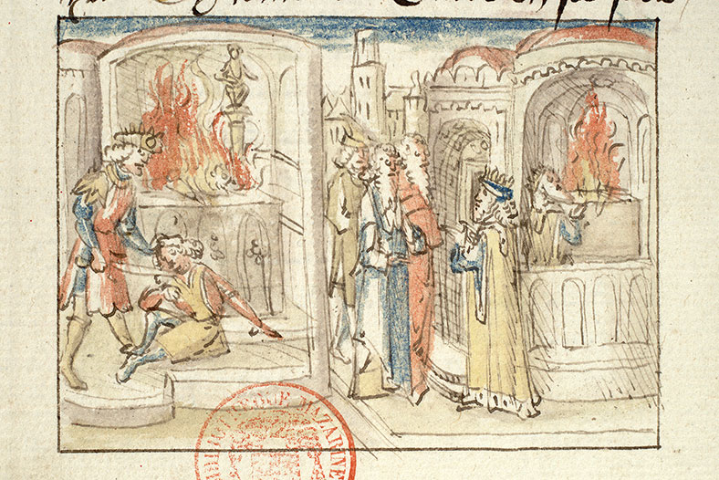 Fleur des histoires - Achaz sacrifiant/Achaz sacrifiant son fils/Isaïe prédisant l'Incarnation