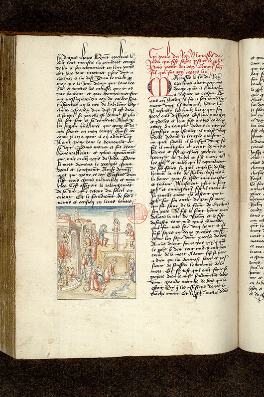 Fleur des histoires - Manassé ordonnant le massacre des prophètes/Manassé sacrifiant son fils à une idole/Martyre d'Isaïe_1
