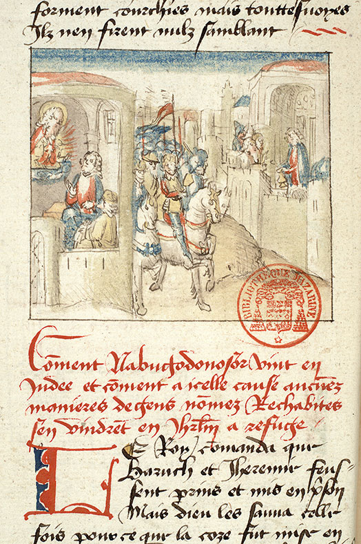 Fleur des histoires - Armée de Nabuchodonosor chevauchant vers Jérusalem/Dieu parlant à Jérémie/Jérémie et les Rékabites