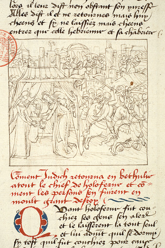 Fleur des histoires - Judith à Béthulie/Judith et Holopherne/Judith offrant l'armure d'Holopherne à Dieu/Tête d'Holopherne exposée sur les remparts de Béthulie/Victoire des Israélites sur les Assyriens_0