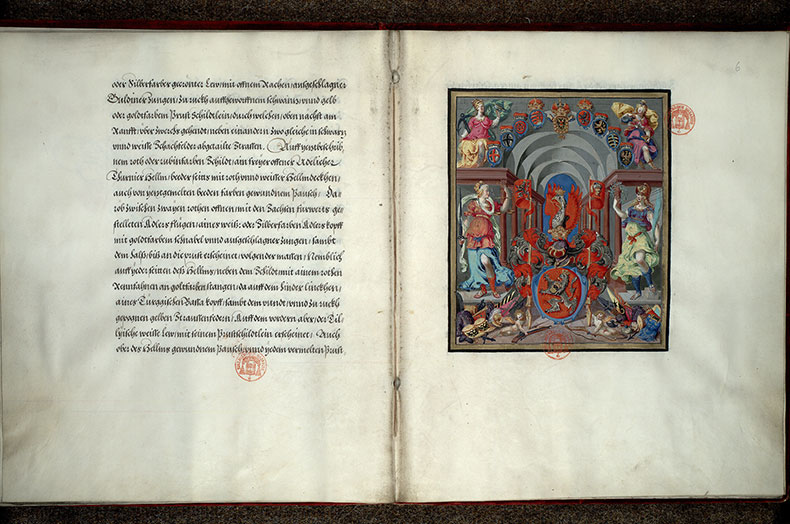 Diplôme faisant Jean et Jacques de Tilly comtes de l'Empire - Armes de Jean de Tilly, Espérance, Tempérance, Justice et Gloire_0