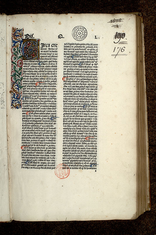 Quaestiones in IV libros Sententiarum/Quodlibeta - Initiale ornée