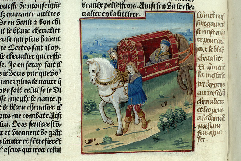 Lancelot en prose (partie du) - Lancelot blessé transporté dans une litière