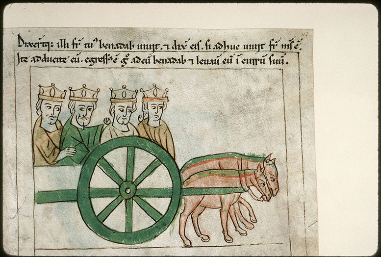 Bible en images - Ben-Hadad II et ses rois vassaux dans le char d'Achab_0