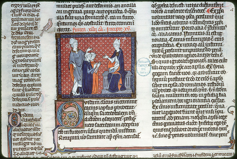 Decretum - Audience d'un prêtre et de deux clercs témoins devant un évêque_1