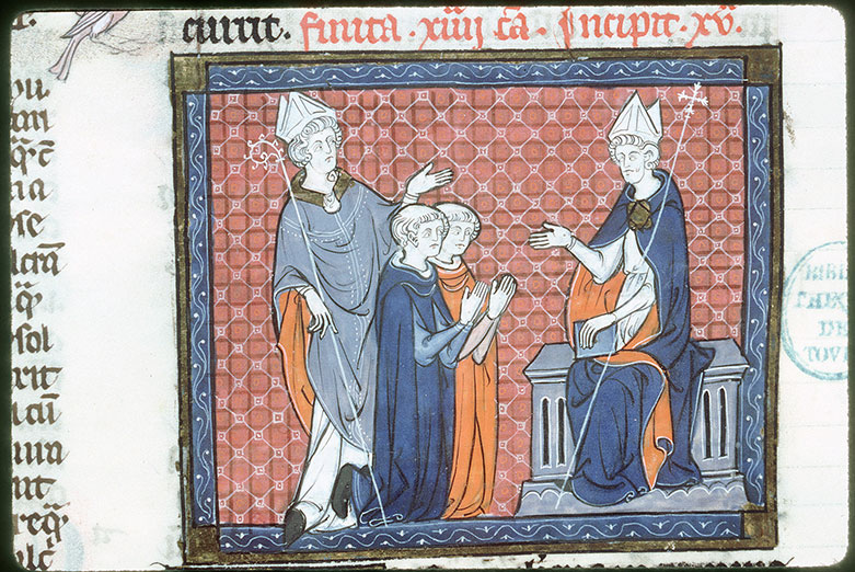 Decretum - Audience d'un prêtre et de deux clercs témoins devant un évêque