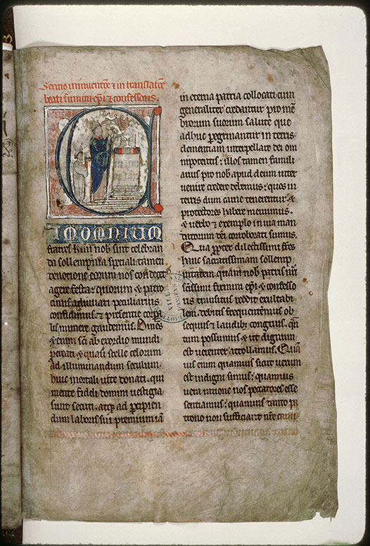 Lectionnaire de l'office (fragment ?) - Main divine bénissant saint Firmin confesseur au moment de l'élévation_1