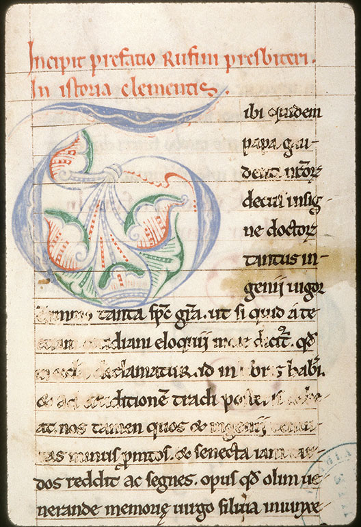 Clementis papae I Recognitiones - Initiale de couleur ornée