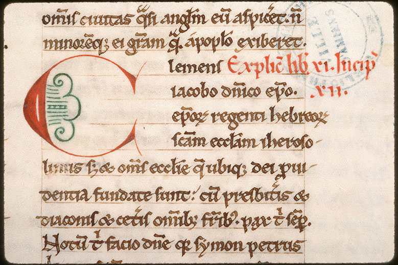 Clementis papae I Recognitiones - Initiale de couleur ornée