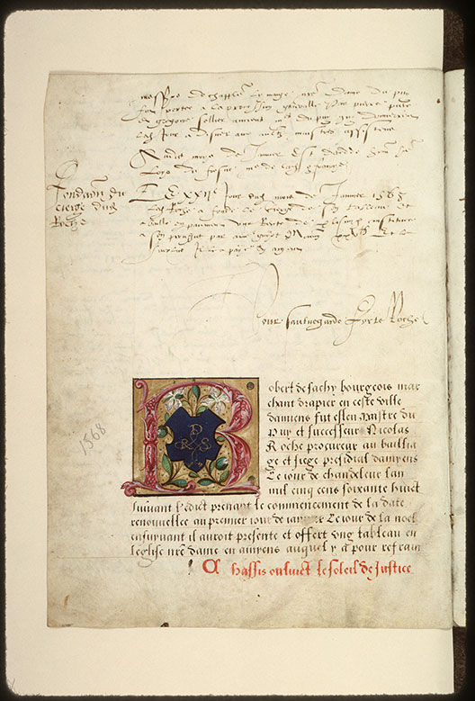 Registre des maîtres de la confrérie Notre-Dame du Puy d'Amiens - Chiffre de Robert de Sachy_1