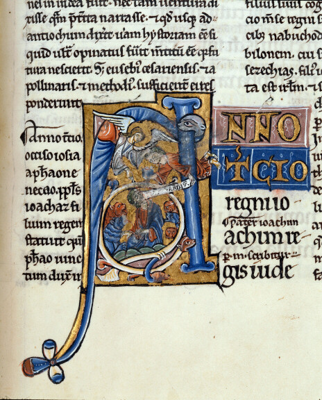 Bible glosée (partie de) - Daniel dans la fosse aux lions secouru par Habacuc