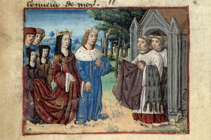 Chronique de Richard II d'Angleterre - Chanoines présentant le manteau de saint Georges à Richard II