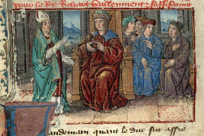 Chronique de Richard II d'Angleterre - Evêque défendant Richard II devant Henri de Lancastre