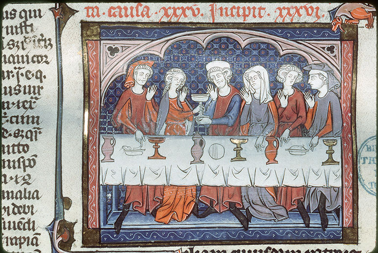 Decretum - Jeune fille courtisée pendant un repas