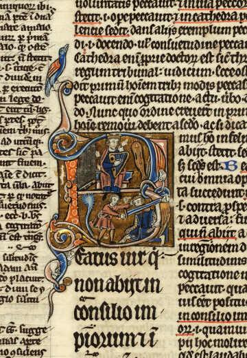 Bible glosée (partie de) - David accordant sa harpe;David décapitant Goliath