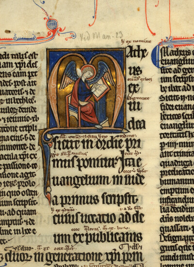 Bible glosée (partie de) - Ange de saint Matthieu écrivant