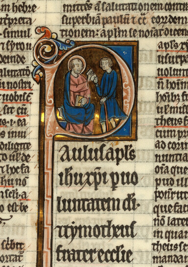 Bible glosée (partie de) - Saint Paul envoyant une lettre