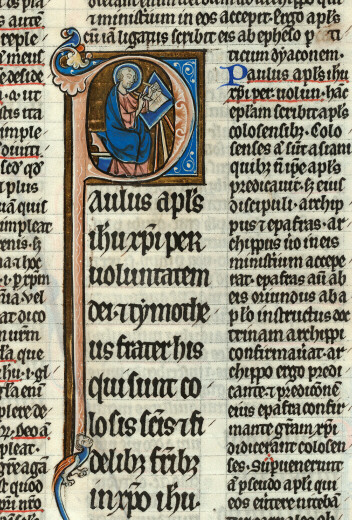 Bible glosée (partie de) - Saint Paul écrivant