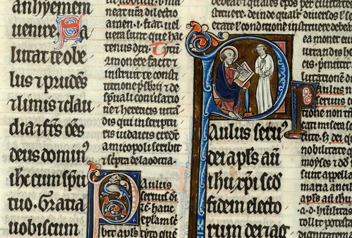 Bible glosée (partie de) - Saint Paul écrivant et Tychique