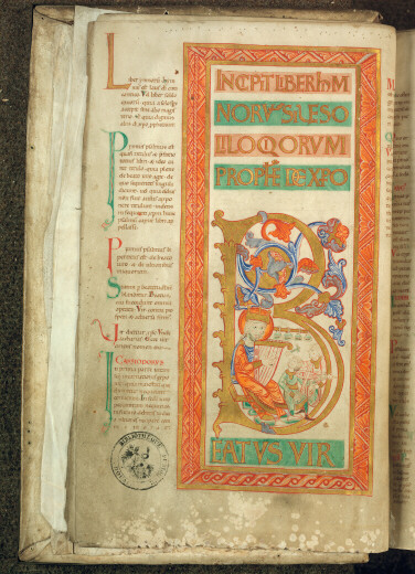 Bible glosée (partie de) - David jouant de la harpe et musiciens_1