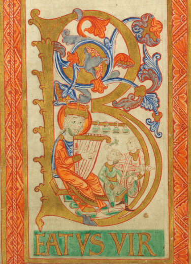 Bible glosée (partie de) - David jouant de la harpe et musiciens