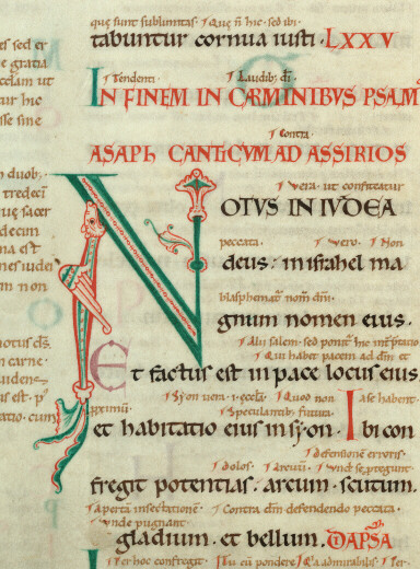 Bible glosée (partie de) - Initiale de couleur ornée