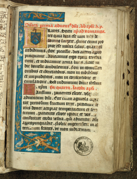 Epistolier à l'usage de l'abbaye Sainte-Rictrude de Marchiennes - Armes de Jacques Coëne_1