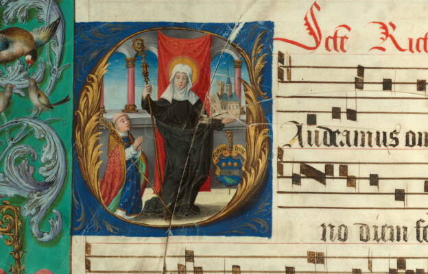Graduel à l'usage de l'abbaye Sainte-Rictrude de Marchiennes - Jacques de Groote priant sainte Rictrude
