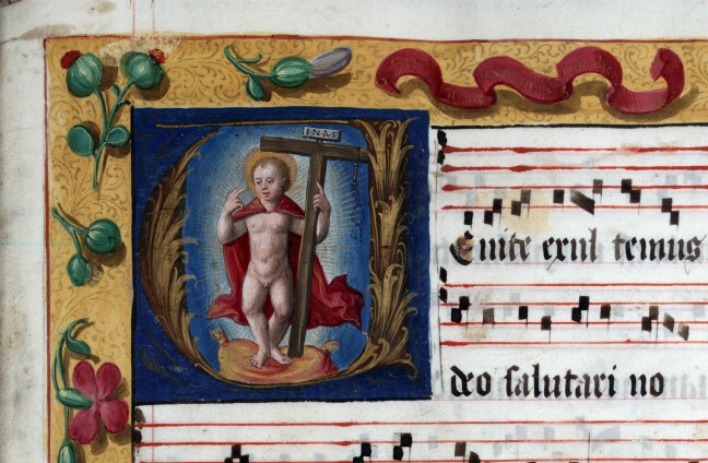 Antiphonaire à l'usage de l'abbaye Sainte-Rictrude de Marchiennes - Enfant Jésus tenant sa croix