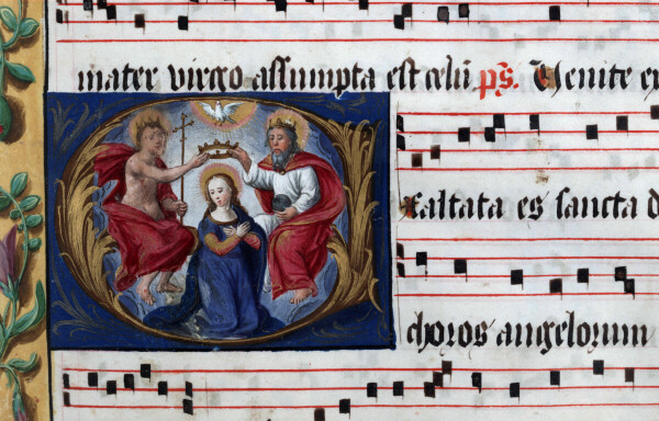 Antiphonaire à l'usage de l'abbaye Sainte-Rictrude de Marchiennes - Couronnement de la Vierge par la Trinité