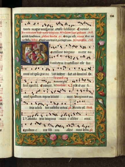 Antiphonaire à l'usage de l'abbaye Sainte-Rictrude de Marchiennes - Page décorée, avec armes de l'abbaye de Marchiennes_1