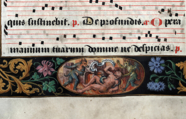Antiphonaire à l'usage de l'abbaye Sainte-Rictrude de Marchiennes - Mauvais riche en Enfer et Lazare dans le sein d'Abraham (Le)_1