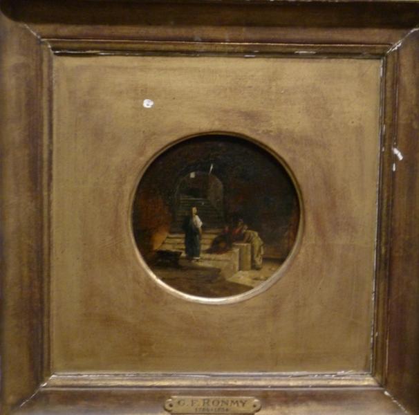 SCENE ORIENTALE AVEC TROIS PERSONNAGES.DIT AUSSI TROIS PERSONNAGES DANS UN ESCALIER, Guillaume Frédéric Ronmy, 1854 avant