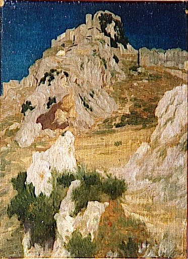 VILLAGE PERCHE SUR UN PIC ROCHEUX, Ernest Hébert, 1908 avant