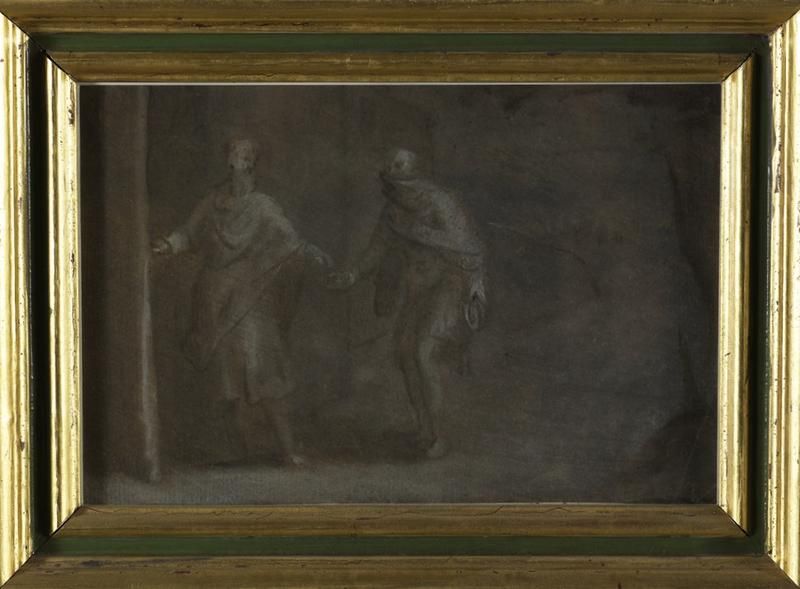 HOMME A LA PORTE D'UNE MAISON, DONNANT L'AUMONE_0
