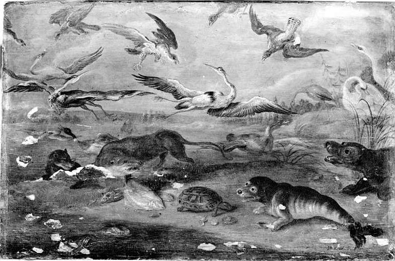 ALLEGORIE DE L'AIR ET DE L'EAU ; OISEAUX DIVERS ET ANIMAUX AMPHIBIES (TITRE ANCIEN)_0
