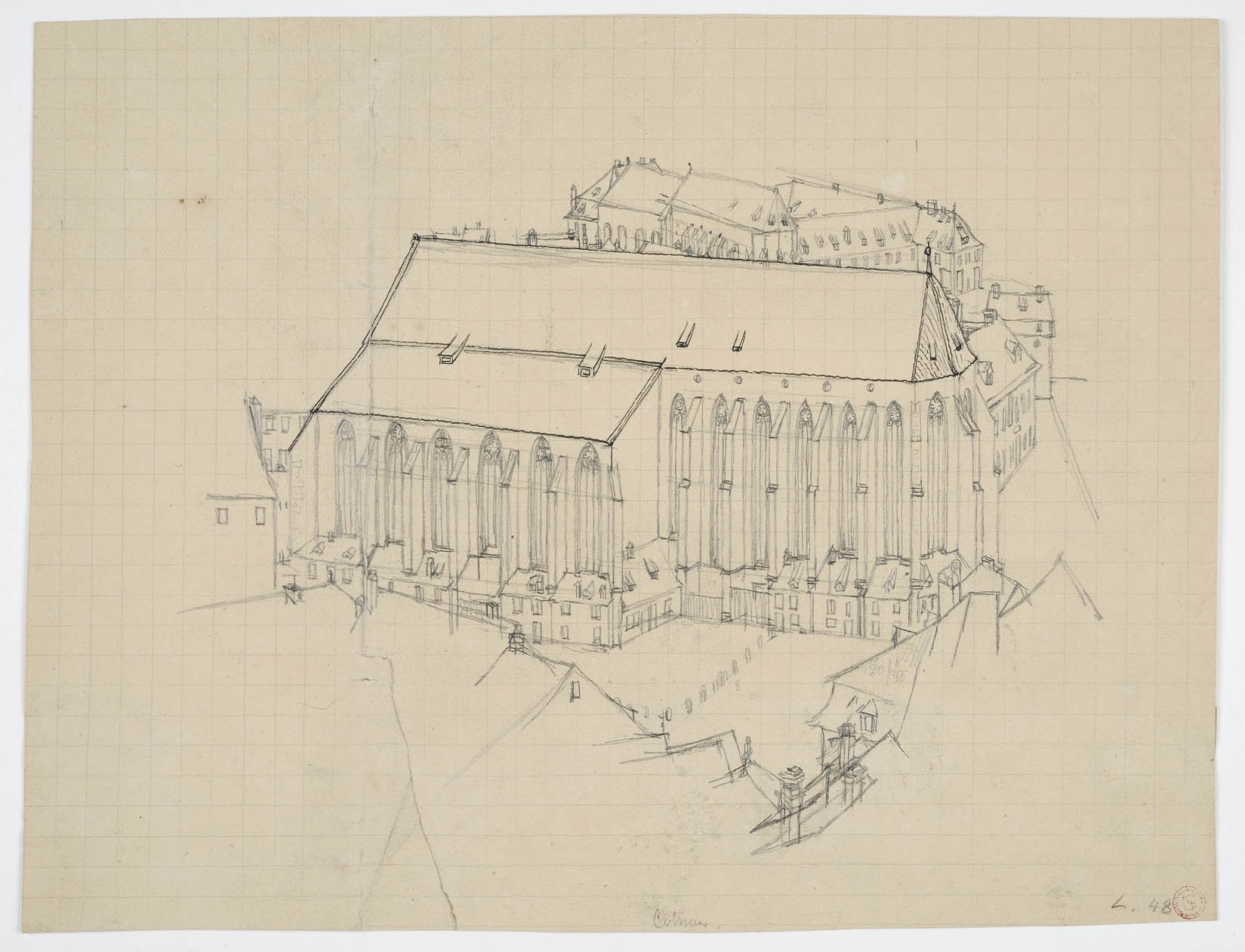 VUE DE COLMAR : VUE AERIENNE DE L'EGLISE DES DOMINICAINS ET SES ALENTOURS_0