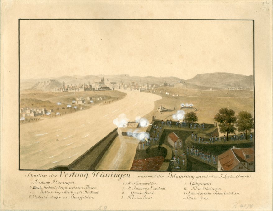 VUE D'ALSACE : SIEGE DE MUNINGUE EN 1815, Johann Jacob Sperli, 1815
